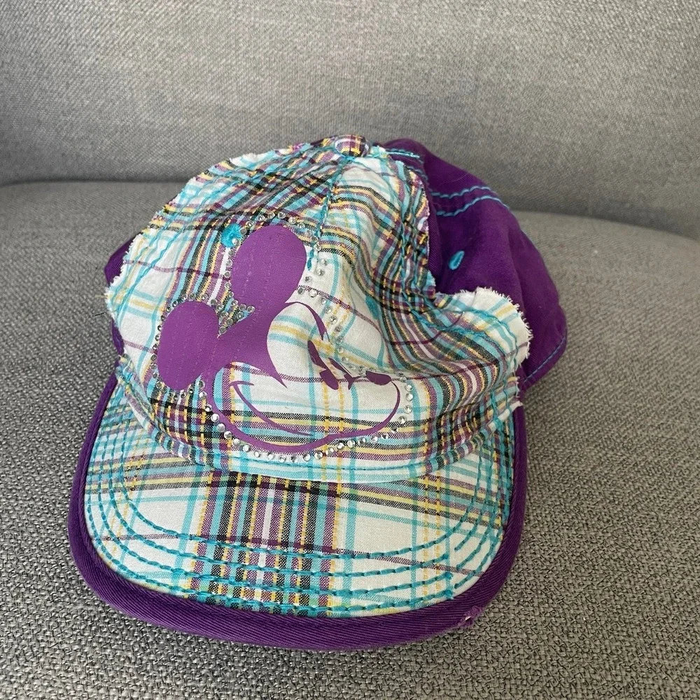 Disney Mickey Mouse Plaid‎ Patchwork Purple Blue Hat Toddler Size Adjustable